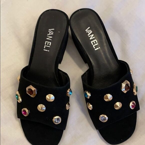 VANELI BLACK SUEDE STUDDED MULES. NEW - Picture 5 of 10